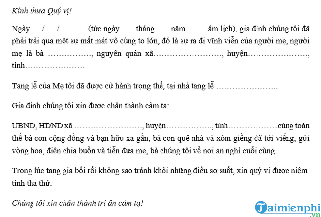 Lời tri ân tang lễ - Ngắn gọn, chân thành