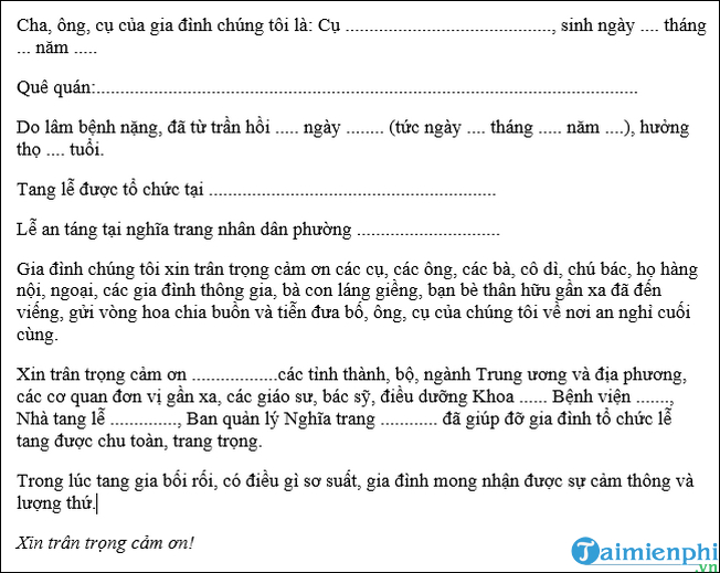 Lời tri ân tang lễ - Ngắn gọn, chân thành