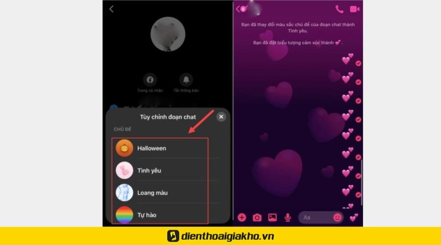 Cách đổi chủ đề messenger hình ảnh tin nhắn tình yêu đáng yêu