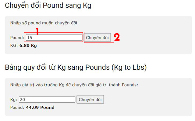 1 Pound bằng bao nhiêu kg? 1 kg bằng nhiêu Pound?