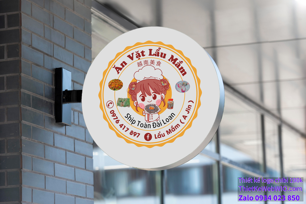 Vẽ chibi cô gái đầu bếp dễ thương bán đồ ăn vặt lẩu mắm để thiết kế logo