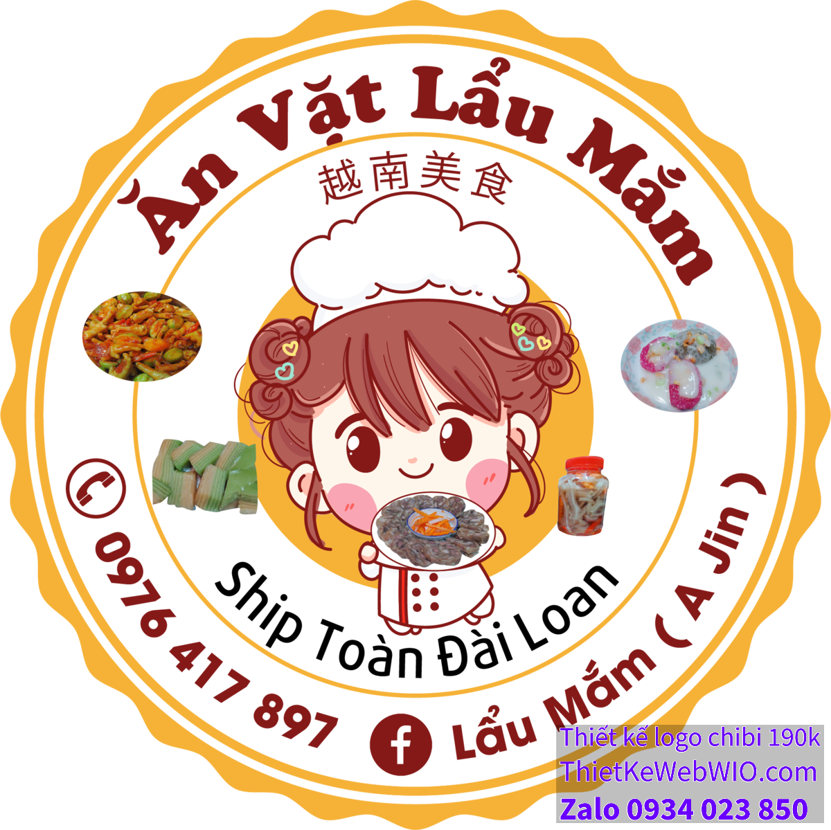 Vẽ chibi cô gái đầu bếp dễ thương bán đồ ăn vặt lẩu mắm để thiết kế logo