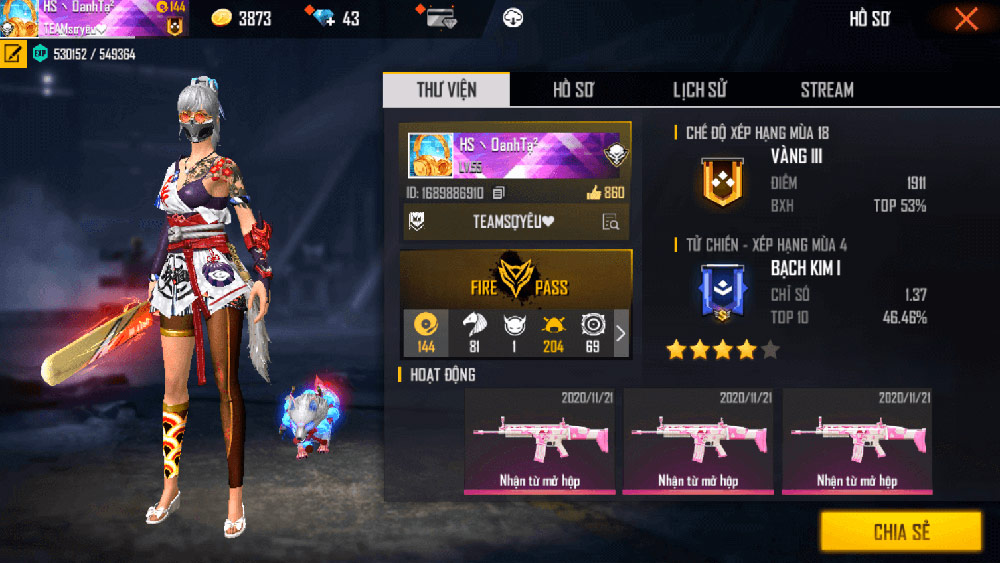 Ảnh Free Fire giàu, ảnh nick Free Fire giàu, ảnh acc Free Fire giàu