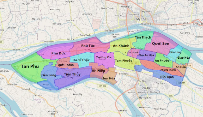 Tỉnh Bến Tre có bao nhiêu huyện, xã, thị xã, thành phố?