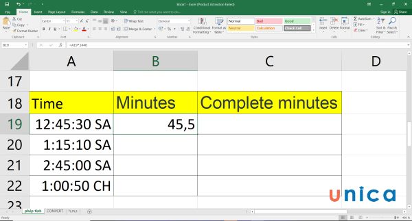 Cách chuyển thời gian thành giờ, cách đổi giờ ra phút trong Excel