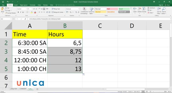 Cách chuyển thời gian thành giờ, cách đổi giờ ra phút trong Excel