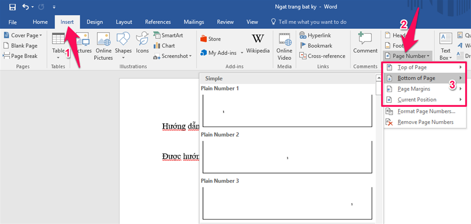Cách đánh số trang cơ bản trong Word từ 2007 đến 2010/2013/2016