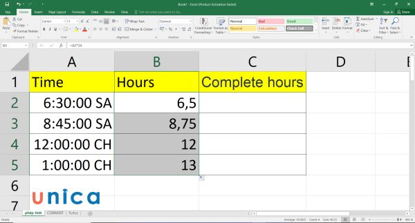 Cách chuyển thời gian thành giờ, cách đổi giờ ra phút trong Excel