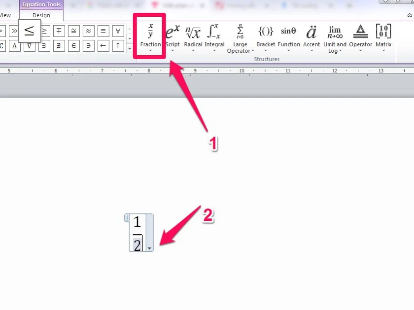 Hướng dẫn cách viết phân số trong word 2010 2016 2007