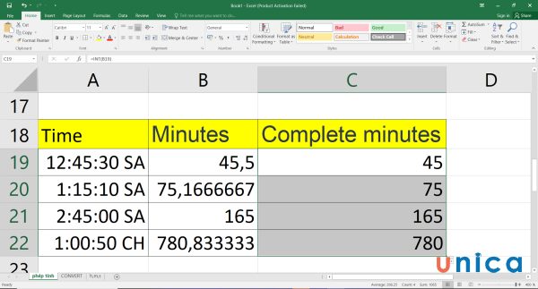 Cách chuyển thời gian thành giờ, cách đổi giờ ra phút trong Excel