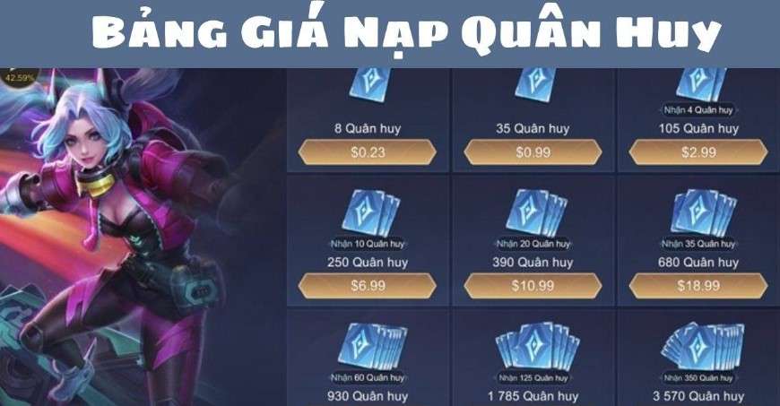 Bảng giá Quân Huy trong Liên Quân mới nhất 2024