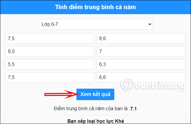 Cách tính điểm trung bình môn HK 1, HK 2, cả năm