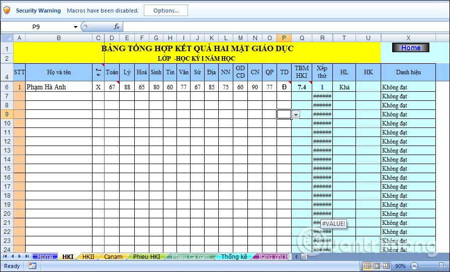 Cách tính điểm trung bình môn HK 1, HK 2, cả năm