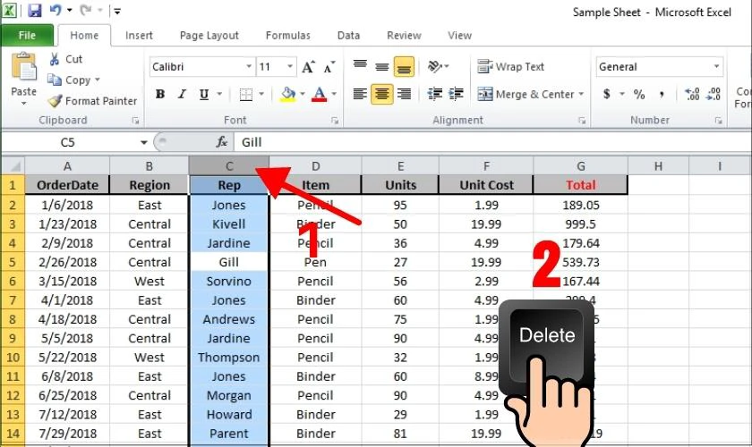 Cách xóa cột trong Excel 2003, 2007, 2013 kèm ví dụ dễ hiểu