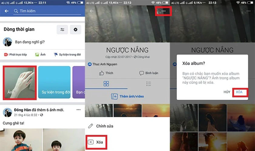 Cách xóa album ảnh trên Facebook bằng điện thoại, máy tính