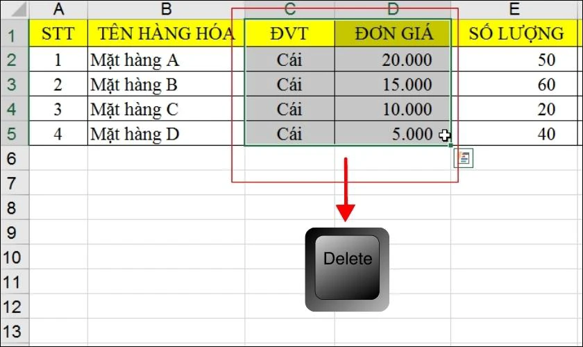 Cách xóa cột trong Excel 2003, 2007, 2013 kèm ví dụ dễ hiểu