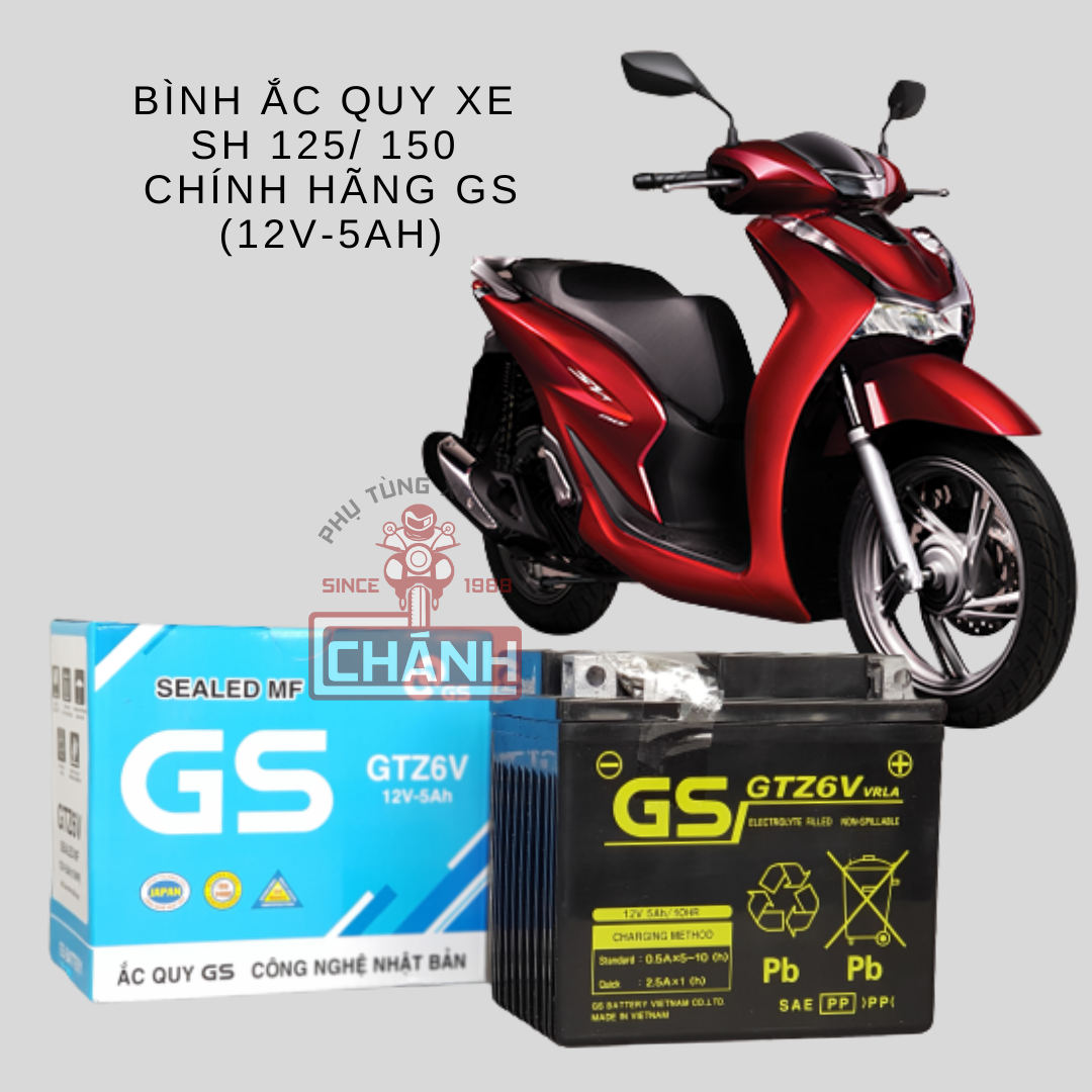 Bình ắc quy xe SH 125/ 150 chính hãng GS (12V-5ah)