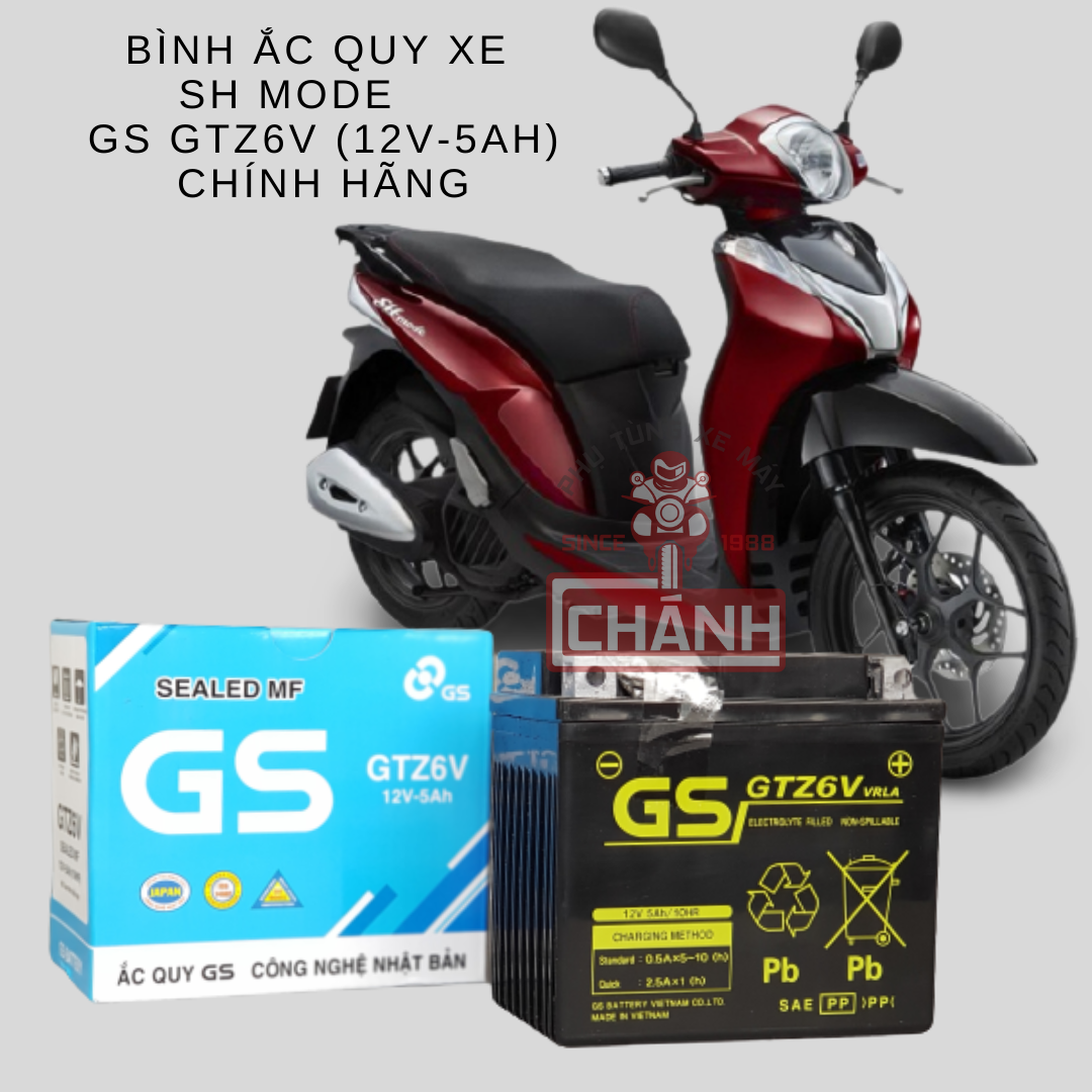 Bình ắc quy xe SH Mode chính hãng GS (12V-5ah)