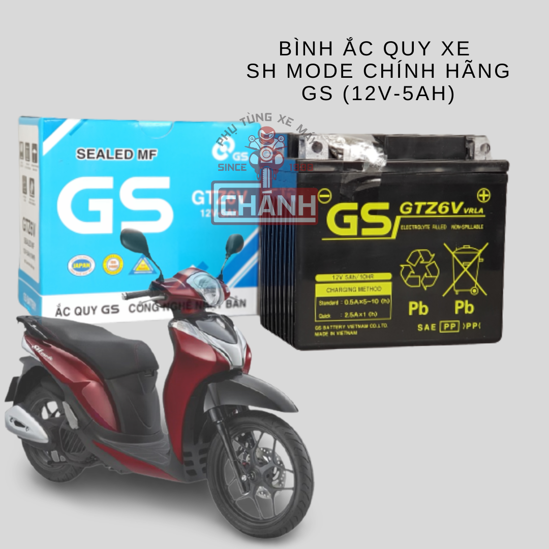 Bình ắc quy xe SH Mode chính hãng GS (12V-5ah)