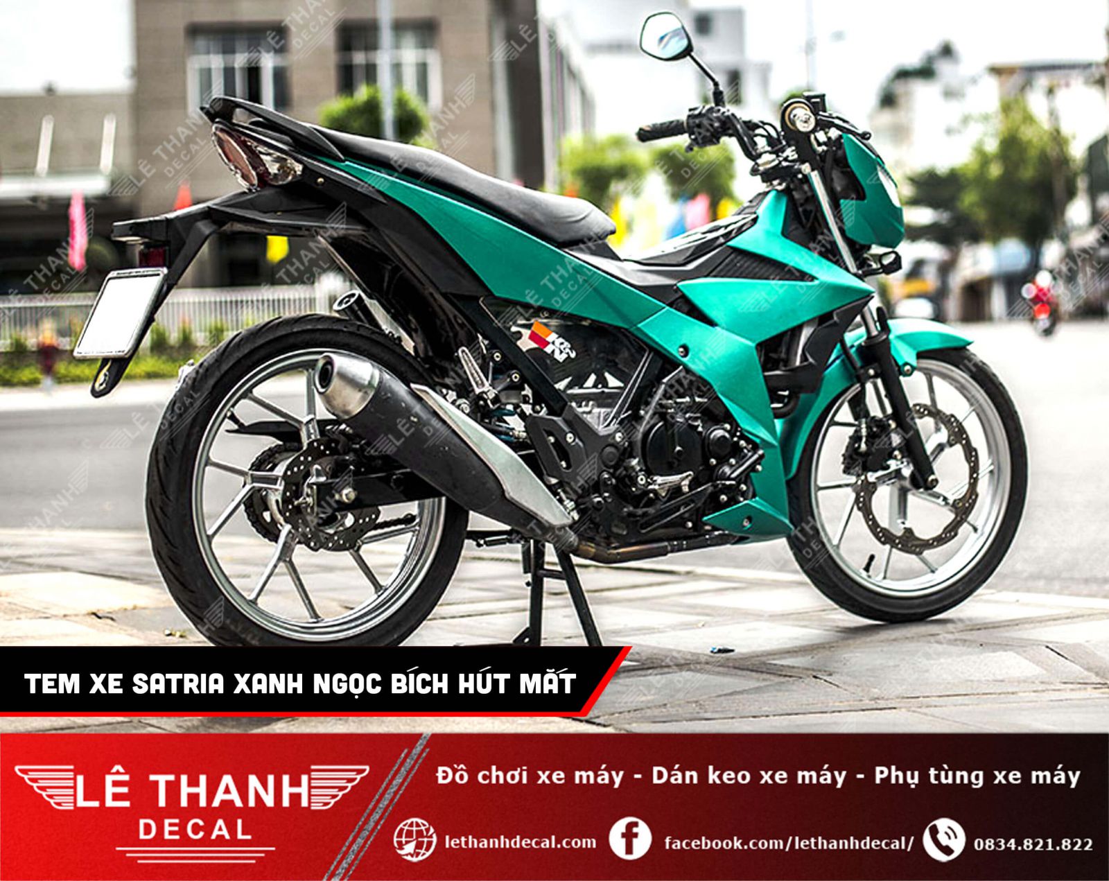 Tem xe Satria xanh ngọc bích Candy cực kỳ hút mắt