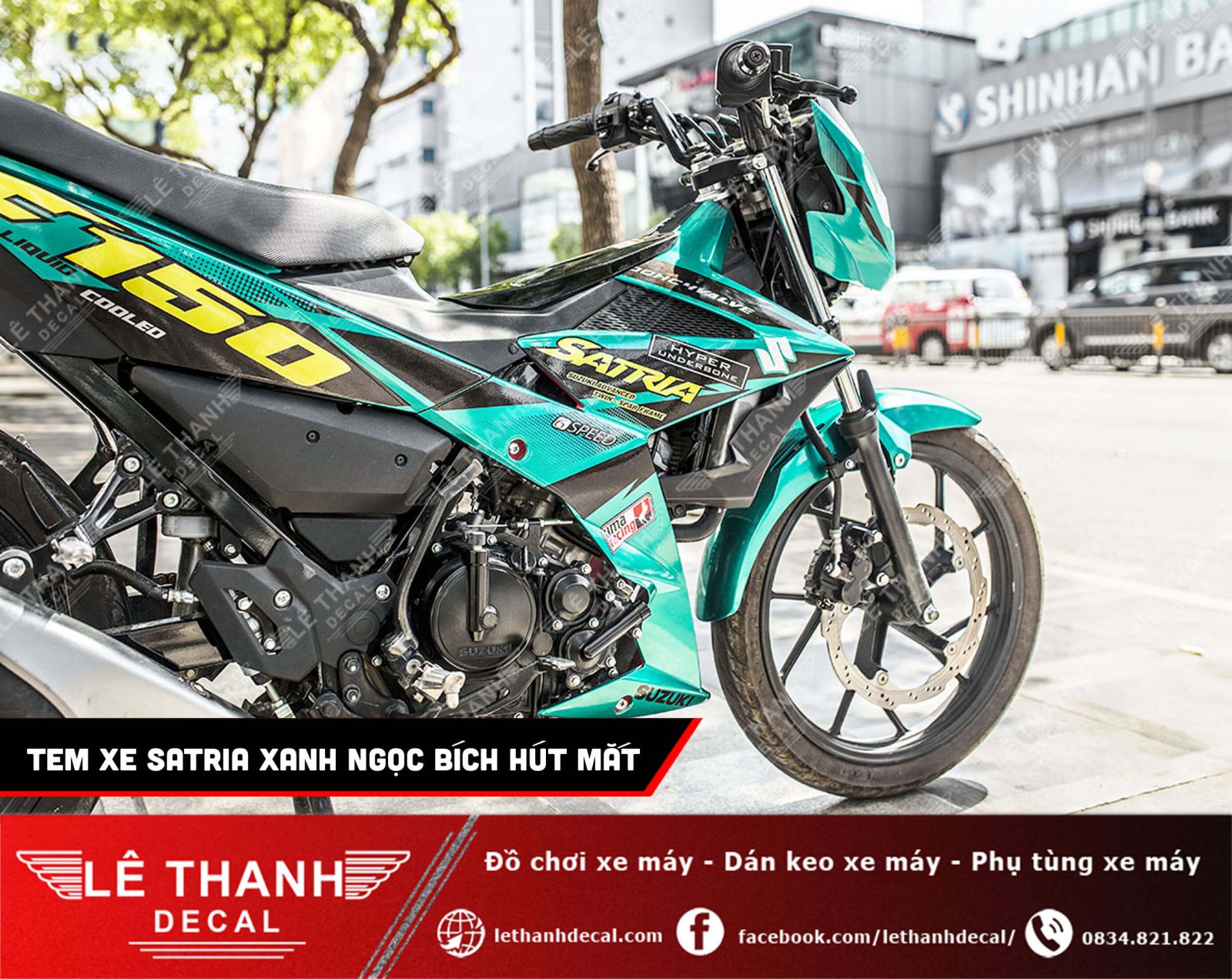 Tem xe Satria xanh ngọc bích Candy cực kỳ hút mắt